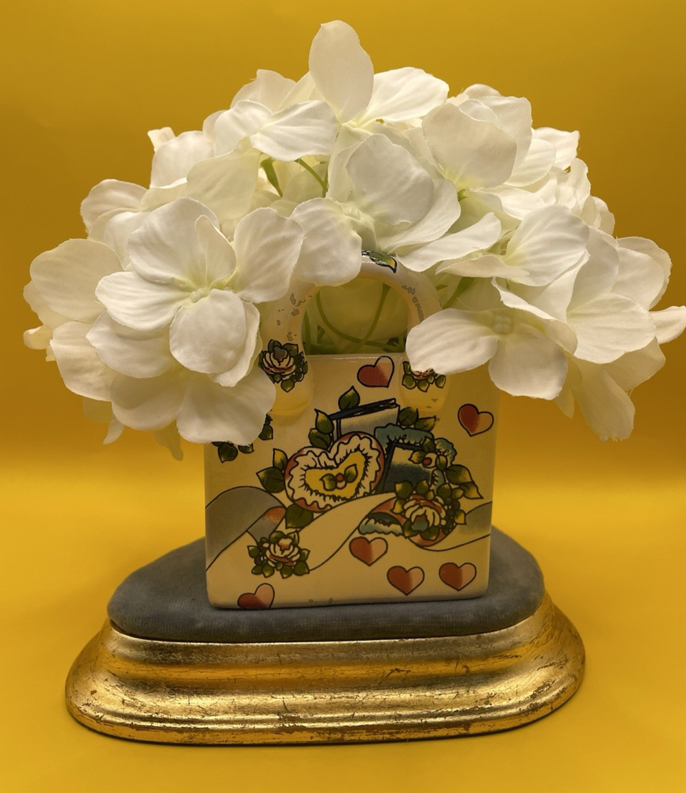 Hand Painted Bloom- Rite Ceramic Small Shopping Bag Home Decor Vase/Planter
